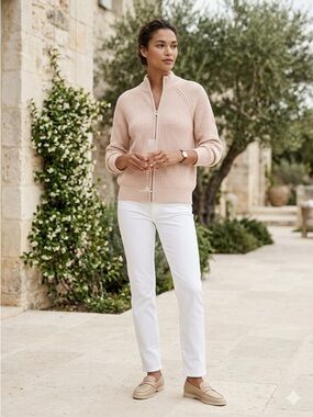 H&M Oversized Ribbed Zip-Front Driver's Sweater - Pale Pink/Nude - XS EUC